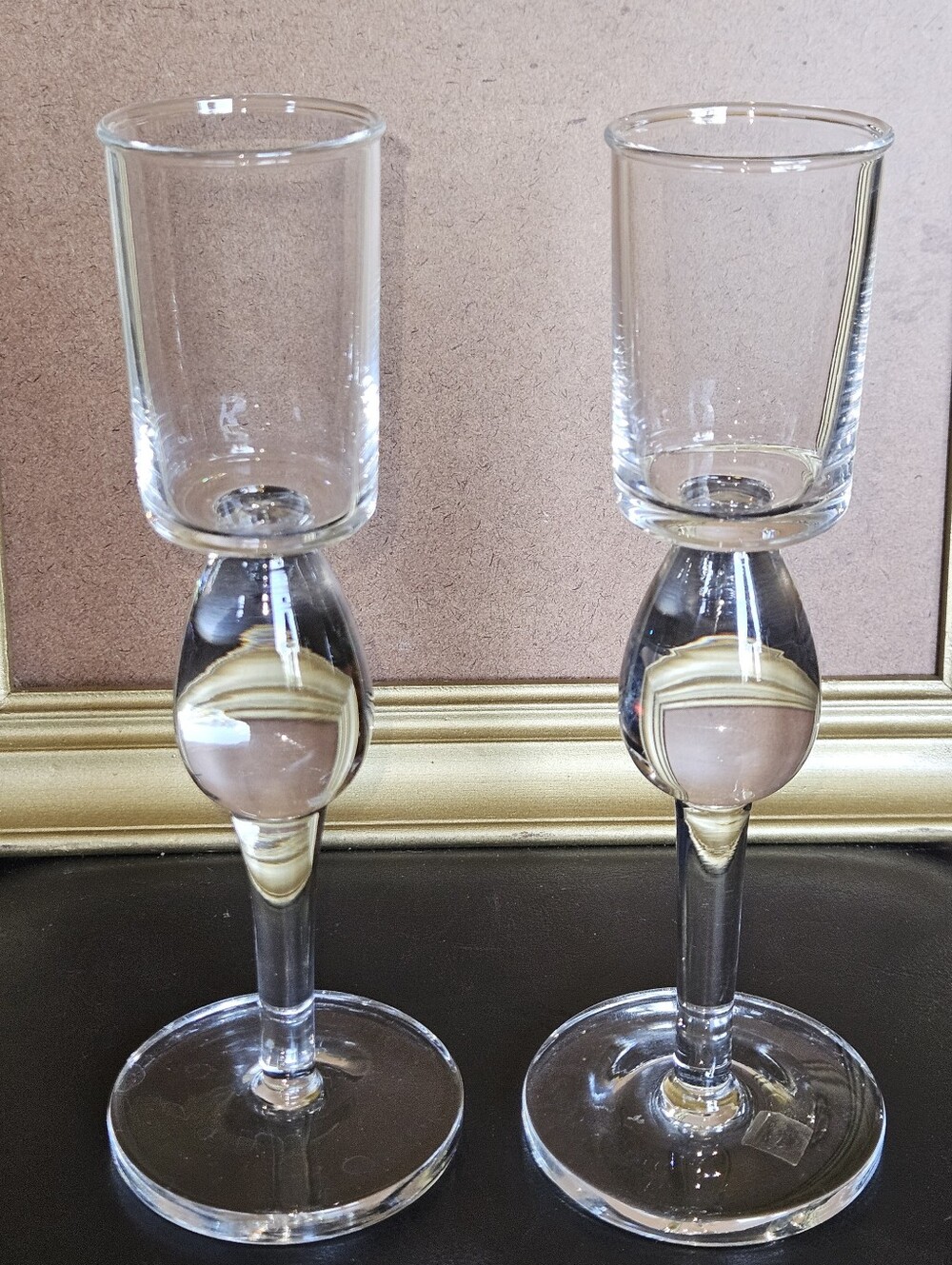 Set of Two Vintage Clear Glass Candle Holders